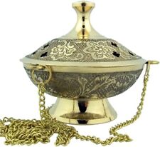 Ornate High Polished Brass Hanging Incense Burner for Church or Home 3.5 In picture