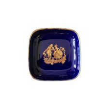 VTG Limoges Castel CobaltBlue Gold Fragonard CourtingSquare Trinket Pin Dish picture