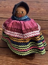 Vtg Handmade Seminole Miccosukee Palmetto Fiber Doll w/ Beadwork Layered Dress picture