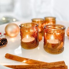 Kate Aspen Vintage Amber Glass Tea Light Candle Holders Set of 4 Votive Holders picture