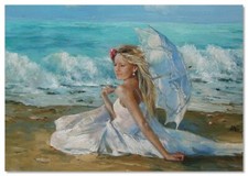 YOUNG GIRL with Umbrella On the coast ART Morozova Russian NEW Postcard picture