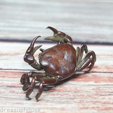 Old Solid Purple Brass Crab Fortune Figurine Tea Pet Ornaments Retro Handicrafts picture