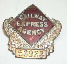 Great Vintage Railway Express Agency Badge Pin #56923 Brass Enamel 1920s picture