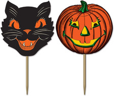 50Pcs Halloween Food Picks Pumpkin Black Cat 3.5 Inch Party Drink Appetizer Deco picture