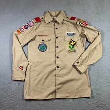 vtg 1981 boyscouts uniform adults s beige patches lake huron michigan 767 pins picture