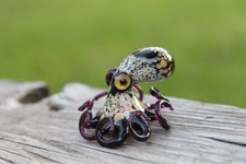 Beige Black Handmade Glass Octopus Figurine –  Lampwork Animal – Miniature picture