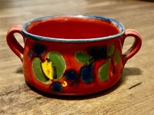 Vintage Hand-Painted Ceramic Soup Bowl with Handles picture