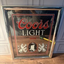 Vintage 1987 Coors Light Beer Bar Mirror Sign Defect Frame 14.5x18” Small Defect picture
