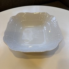 Heinrich White Serving Bowl 8.5” Scalloped Square Textured, Beautiful picture