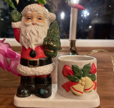Vintage Christmas Santa Claus & Tree Ceramic Small Planter picture