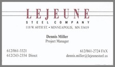 Lejeune Steel Company Dennis Miller Minneapolis MN Vintage Business Card picture