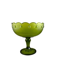 Indiana Glass Green Satin Teardrop Frosted Compote picture