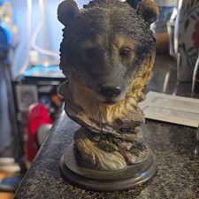 Bear Head Bust Figurine Sculpture Statue on Round Base Display Stand picture