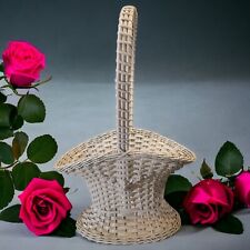 Circa 1920 French Country Style Barbola Rose White Painted Wicker Bouquet Basket picture
