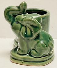 Vintage Majolica Green Elephant Planter MCM Lucky Trunk Up 3.75” long picture