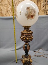 Antique Victorian Banquet Lamp Cherub Milk Glass Globe Converted Elect B&H 31.5