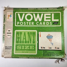 Vtg 1964 Milton Bradley GIANT VOWEL POSTER  CARDS w/Illustrations Homeschool picture