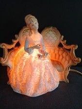 Vintage Lenwile Ardalt Night Light Bisque Victorian Lady Settee Figurine Japan picture
