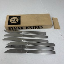 MCM VTG 1950s Amboss Austria 2050 Steak Knives Set 6pc Helmut Alder Wood Box (2) picture