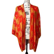 Vintage Luau Sportswear Hawaii Kimono Jacket Red & Gold Made In Japan One-Size picture