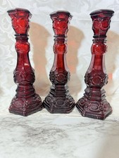 3-Candlestick Holder Avon Ruby Red Cape Cod 1876 Empty Perfume Bottle (3387) picture