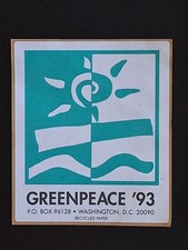 Vintage 1993 Greenpeace Sticker Decal 3 ¼” x 4 ½” Wash DC UNUSED picture