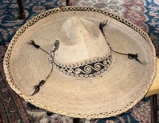 VTG Mexican Charro Sombrero Straw Hat Rustic Patina Size Small 1930s Early picture