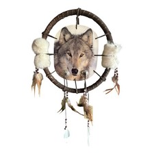 Vintage Chico Arts Wolf Laser Shield Mandala Feathers Fur Southwestern Wall Deco picture
