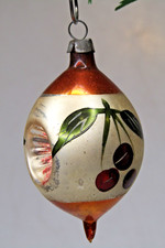 VTG Blown Glass Double Indent CHERRY Pictured DROP Christmas Ornament Poland #1 picture