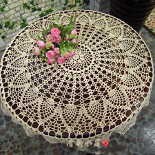 31in Round Hand Crochet Tablecloth Vintage Lace Table Cloth Floral Doily picture