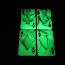 VTG 1930s Akro Houze Glass Players Aces Slag Glass Ashtray COMPLETE Set Uranium picture