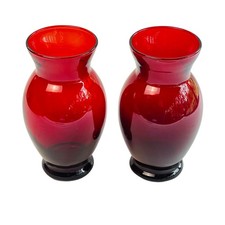 Anchor Hocking Glass Flared Vase Royal Ruby Red 6 3/8”; Set of 2 picture
