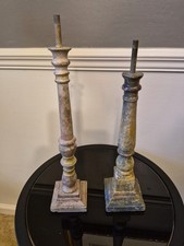 Vintage Wood Altar Candlesticks Pair Baluster Table Lamp Base Project 12.5