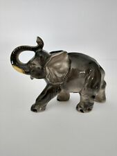 Vintage Gray Elephant Figurine Trunk Up Hand Decorated Japan 4.5