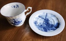 Vintage Blauw Delft Holland Blue Windmill Cup Saucer Set Tea Coffee picture