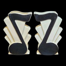 Rare Vintage Music Note Vase Pair Art Deco Revival Clay Art San Francisco Potter picture