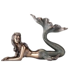 VERONESE Mermaid Lying Down Statue Sculpture Nautical Figurine, Bronze picture
