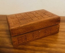 Vintage Hand Carved Indian Sheesham  Wood Jewlery Trinket Stash Box picture