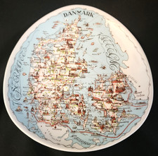 Denmark Stavangerflint Silk Screen Map Feyling Wall Plate Danmark Detailed Vtg picture