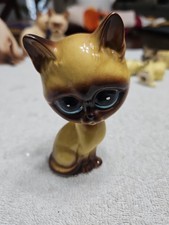 Rare Vintage Big Blue Eyed Siamese Cat Kitten Ceramic Figurine 27 picture
