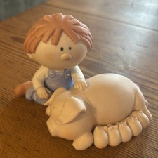 Vintage Porcelain Figurine Farm Boy Pig Piglets Hog Pink Piggy Piggies Statue picture