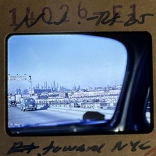 Vintage Red Border Kodachrome 35mm Slide NYC Skyline From Car Window 1950s picture