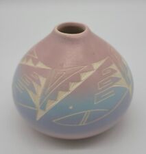 Vintage Navajo Native American Etched Pastel Vase  4