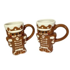 2x Wondershop 14.5 fl oz Stoneware Christmas Gingerbread Nutcracker Man Mugs picture