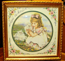 Gold-Tone Framed Wall Art I Corinthians 13:4 LOVE IS KIND Little Girl Kitten Box picture