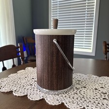 Vintage Ice Bucket Kromex Mid Century Modern MCM Faux Wood  Chrome - EXCELLENT picture