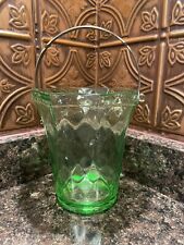 Vintage Uranium Green Glass Ice Bucket Light Tested Sterling Handle 6