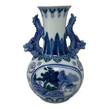 Chinese Hand Painted Dragon Handled Vase Quality Porcelain Vintage Blue White picture