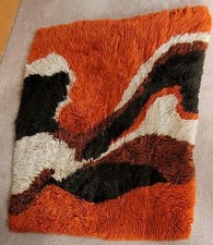 Vtg 60-70s Mid Century Modern Orange RUG Wall Art Work DANISH MCM RYA Style picture