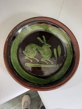 VTG-Redware Patamban Michoacán Mexican Pottery Plate With Rabbit. Red Pottery picture